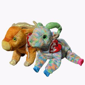 TY Beanie Babies Chinese Zodiac Goat Ox Plush Lot 2 Stuffed Animal Toys